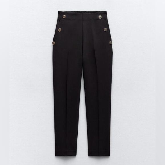 Zara Black BUTTONED STRAIGHT LEG PANTS Size Small - Picture 7 of 12